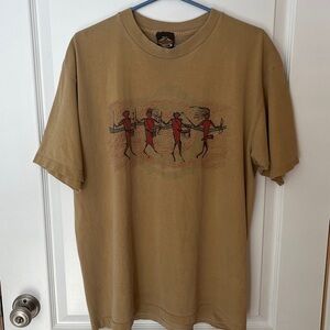 Vintage 90s Northbound Co. Graphic Tan Tee with Tribal Dancers Tan Men’s Large